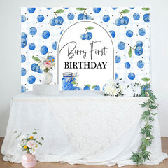 Lofaris Plaid Fresh Blueberry First Happy Birthday Backdrop