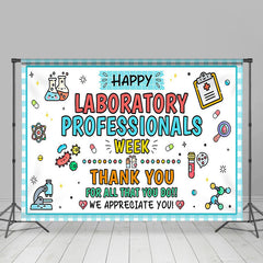 Lofaris Blue White Plaid Happy Laboratory Week Backdrop