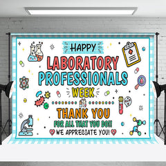 Lofaris Blue White Plaid Happy Laboratory Week Backdrop