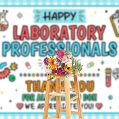 Lofaris Blue White Plaid Happy Laboratory Week Backdrop