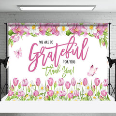 Lofaris Pink Floral Butterfly Grateful Thank You Backdrop