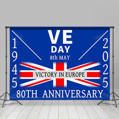 Lofaris Retro Blue Uk Flag Commemorates VE Day Backdrop