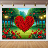 Lofaris Enchanted Forest Heart Backdrop, Red Rose Heart and Fairy Lights for Valentines Party