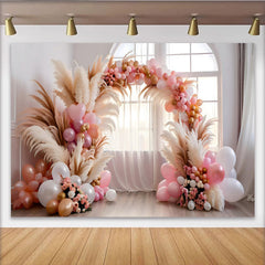 Lofaris Romantic Balloon Arch Backdrop, Pink Balloons and Pampa Grass for Wedding Party