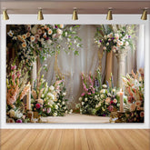 Lofaris Elegant Floral Arch Backdrop, White Pillars and Spring Flower Arrangements for Wedding