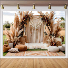 Lofaris Outdoor Boho Wedding Backdrop, Dreamcatcher and Pampa Grass Arch with Cushions