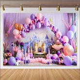 Lofaris Fairytale Purple Castle Photography Backdrop, Princess Carriage and Balloon Photo Background