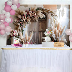 Lofaris Boho Wedding Door Photography Backdrop, Pampas Grass and Floral Photo Background
