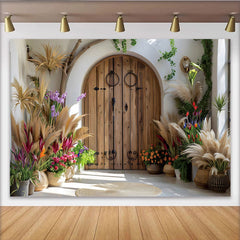 Lofaris Mediterranean Garden Door Photography Backdrop, Boho Villa Entrance Photo Background