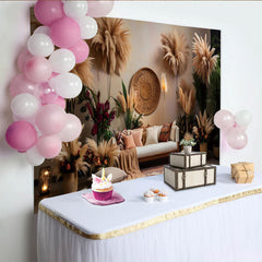Lofaris Boho Living Room Set Backdrop, Pampas Grass and Ethnic Decor Photography Background