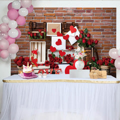 Lofaris Valentines Day Love Letter Photography Backdrop, Red Brick Wall and Roses Photo Background