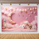 Lofaris Twinkle Twinkle Little Star Photography Backdrop, Pink Moon and Teddy Bear Photo Background