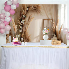 Lofaris Boho Pampas Grass Arch Photography Backdrop, Rustic Window and Flowers Photo Background