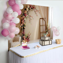 Lofaris Elegant Floral Room Set Backdrop, Cream Chair and Arch Flower Photography Background
