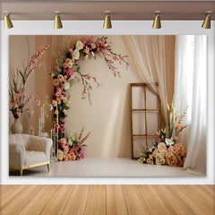 Lofaris Elegant Floral Room Set Backdrop, Cream Chair and Arch Flower Photography Background