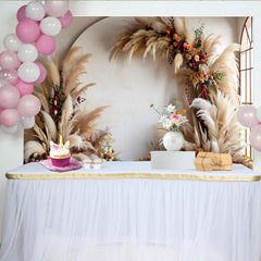 Lofaris Elegant Boho Arch Photography Backdrop, Pampas Grass and Berries Room Set Backdrop