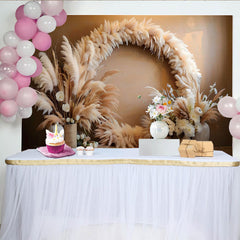 Lofaris Boho Pampas Wreath Photography Backdrop, Circular Floral Arch Photo Background
