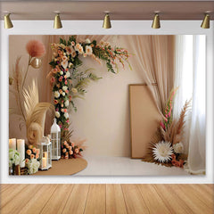 Lofaris Elegant Peach Floral Room Set Backdrop, Lantern and Flower Vine Photography Background