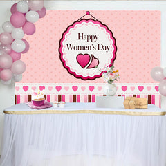Lofaris Pink Polka Dot Happy Womens Day Backdrop, Heart and Stripes Celebration Background