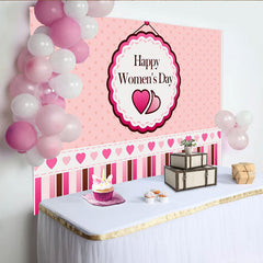 Lofaris Pink Polka Dot Happy Womens Day Backdrop, Heart and Stripes Celebration Background