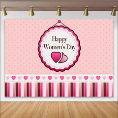 Lofaris Pink Polka Dot Happy Womens Day Backdrop, Heart and Stripes Celebration Background
