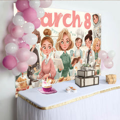 Lofaris Professional Women Career Happy Womens Day Backdrop, March 8th Celebration Background