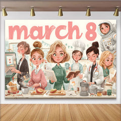 Lofaris Professional Women Career Happy Womens Day Backdrop, March 8th Celebration Background