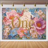 Lofaris Enchanted Garden First Birthday Photography Backdrop, Golden ONE and Peony Photo Background