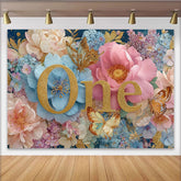 Lofaris Royal Floral First Birthday Photography Backdrop, Golden ONE and Butterfly Photo Background