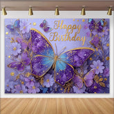 Lofaris Magical Butterfly Birthday Photography Backdrop, Purple Gold Sparkle Photo Background