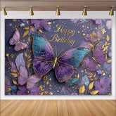 Lofaris Purple Butterfly Gold Sparkle Birthday Backdrop, Floral and Butterfly Photography Background