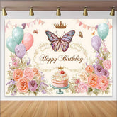 Lofaris Vintage Floral Birthday Backdrop, Pastel Balloon Butterfly Background, Sketch Art Cake Table Photo Prop