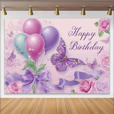 Lofaris Purple Butterfly Birthday Backdrop, Elegant Balloon Rose Background, Girl Sweet 16 Party Photo Prop