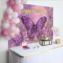 Lofaris Purple Fantasy Butterfly Birthday Backdrop, Floral Magical Party Background, Girl Cake Smash Photography Prop