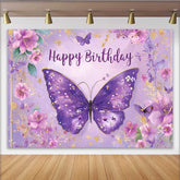 Lofaris Lilac Purple Butterfly Birthday Backdrop, Floral Garden Party Background, Spring Girl Bday Photo Booth Prop