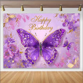 Lofaris Pink and Purple Butterfly Birthday Backdrop, Floral Fantasy Party Background, Girl Princess Photo Booth Prop