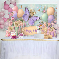 Lofaris Pastel Butterfly Crown Birthday Backdrop, Balloon Gift Box Party Background, Girl Princess Cake Smash Prop