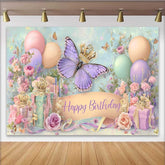 Lofaris Pastel Butterfly Crown Birthday Backdrop, Balloon Gift Box Party Background, Girl Princess Cake Smash Prop