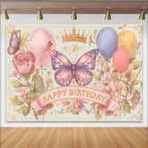 Lofaris Vintage Sketch Butterfly Birthday Backdrop, Retro Floral Crown Background, Girl Artistic Party Decoration