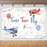 Lofaris Time Two Fly Birthday Backdrop, Vintage Airplane Cloud Sky Background, Boy 2nd Bday Party Decoration