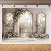 Lofaris White Window Arch Floral Backdrop, Spring Rose Garden Wedding Background, Bridal Shower Photography Prop