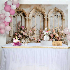 Lofaris Rustic White Arch Floral Backdrop, Vintage Rose Wedding Background, Bridal Shower Photo Booth Prop