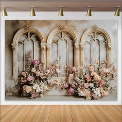 Lofaris Rustic White Arch Floral Backdrop, Vintage Rose Wedding Background, Bridal Shower Photo Booth Prop
