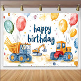 Lofaris Construction Birthday Backdrop, Watercolor Truck Excavator Background, Boy Bday Party Decoration