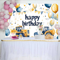 Lofaris Construction Theme Birthday Backdrop, Bulldozer Balloon Bunting Background, Boy Party Photo Prop