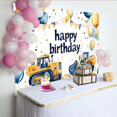 Lofaris Construction Theme Birthday Backdrop, Bulldozer Balloon Bunting Background, Boy Party Photo Prop