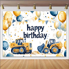 Lofaris Construction Theme Birthday Backdrop, Bulldozer Balloon Bunting Background, Boy Party Photo Prop