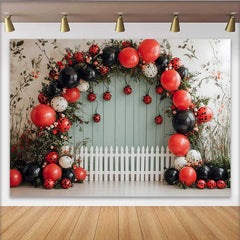Lofaris Ladybug Theme Birthday Backdrop, Balloon Arch Green Wall Background, Girl First Birthday Decoration