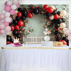 Lofaris Ladybug Garden Birthday Backdrop, Floral Balloon Fence Background, Girl 1st Bday Photography Prop