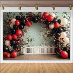 Lofaris Ladybug Garden Birthday Backdrop, Floral Balloon Fence Background, Girl 1st Bday Photography Prop